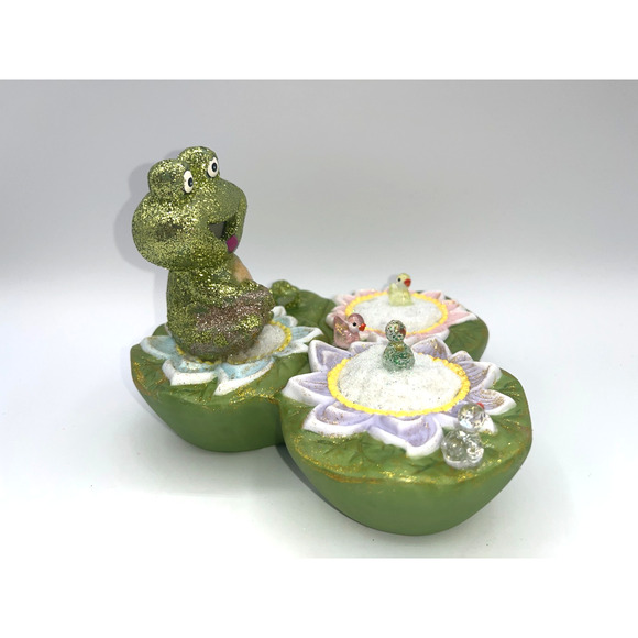 Vintage Ceramic Green Frog on Lilly Pad Ducks Deb O. Original OOAK Spring Decor - Picture 7 of 16